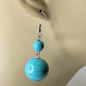 Double Bead Drop Dangle Blue Earrings